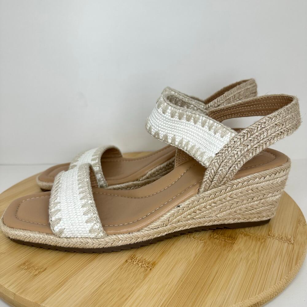 Joie White Tan Woven Espadrille Wedge Sandals Comfort Foam Boho Size 9.5 NEW - Picture 3 of 7